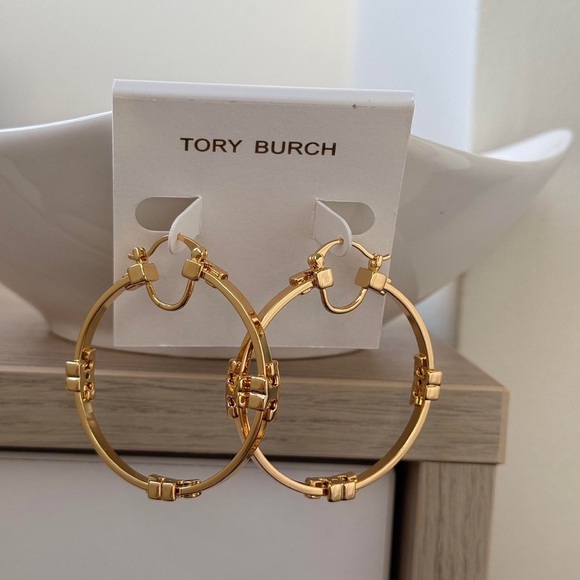 Tory Burch Jewelry - Tory Burch Gold Textured Hoop Earrings